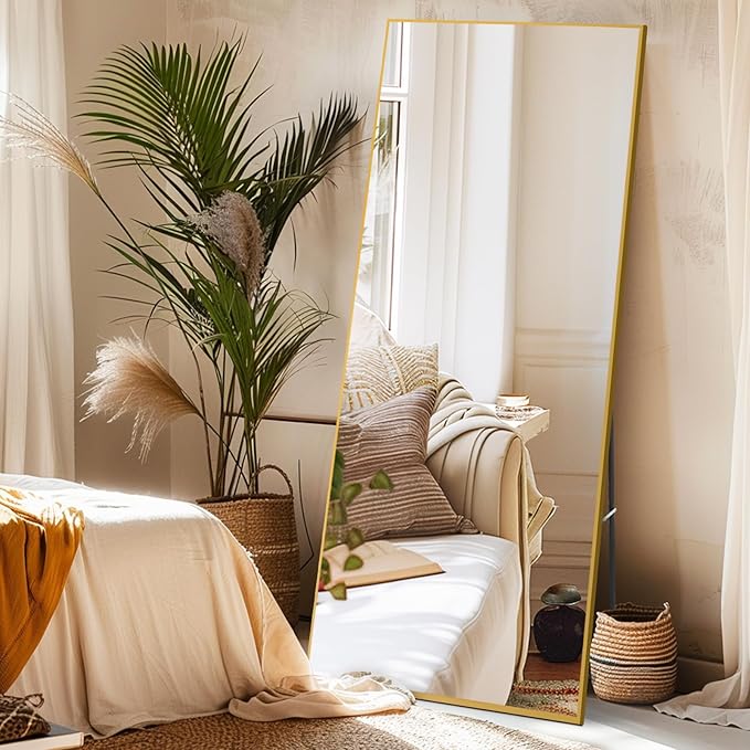 Tall Full Body Mirror, 68''x 29'' With Gold Aluminum Alloy Frame, Floor Length Leaning Against Wall for Bedroom Decor, Women Dressing