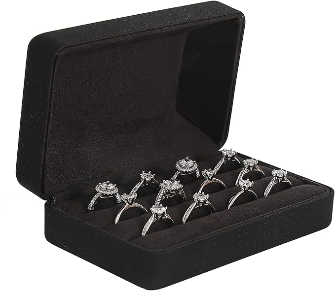 Ring Storage Boxes for Multiple Rings, Compact and Stylish Travel Jewelry case, Portable Small jewelry Organizer Box Tray Gift for Women, Girl(Black)