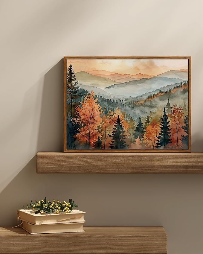 InSimSea Framed Canvas Wall Art Vintage Decor, Fall Pictures Home Bathroom Wall Decor, Kitchen Office Bedroom Rustic Fall Art, Autumn Forest Landscape Artwork, 12"x16"
