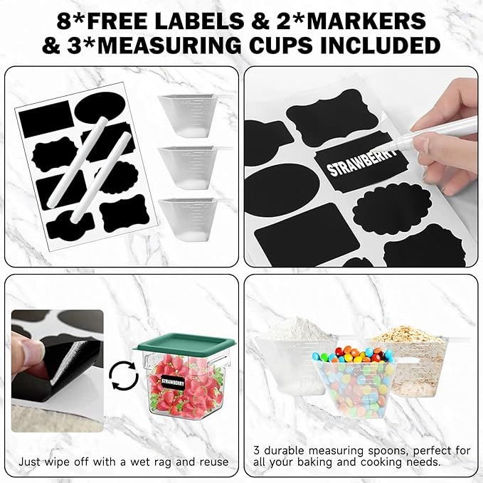 2QT NSF Food Storage Containers: 8 PCS [Food Grade][Hot&Cold Resistant] Commercial Clear Square Food Storage Containers with Scales Handles for Home Restaurant Kitchen Proof Dough(Green)