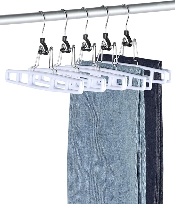 AMKUFO 20 Pack Pants-Hangers Skirt-Hangers, Plastic Pant-Hangers-for-Women Men, Pants-Hangers-Space-Saving, Clamp Hangers-for-Pants Jeans Shorts Tie Belt