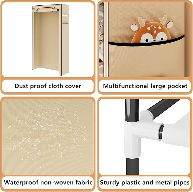 Laiensia 7-Tier Vertical Shoe Rack Organizer, Space Saving Shoe Storage Organizer, Non-Woven Cover Shoe Shelf Holds 28-35 Pairs for Bedroom, Hallway, Closet Entryway, Beige