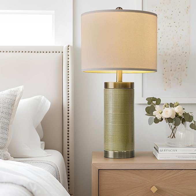 24.5" Modern Ceramic Light-Green Single Bedside Lamp for Bedroom Decor Farmhouse Table Lamp for Living Room Office Dorm
