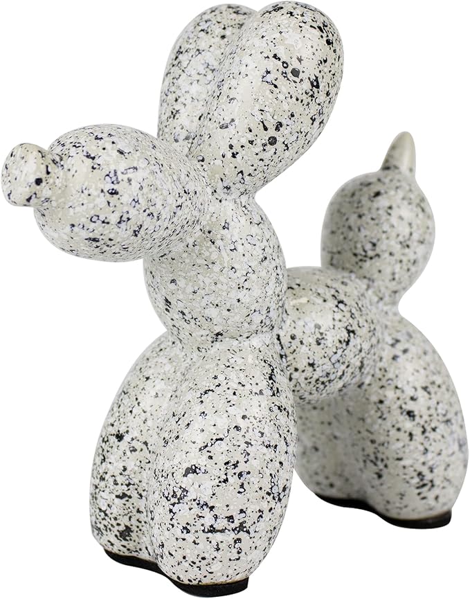 Creative Balloon Dog Statues Small Ceramic Animal Sculpture Modern Home Decor Living Room Desktop Decorations Bedroom Office Cabinet Ornament (White-A)