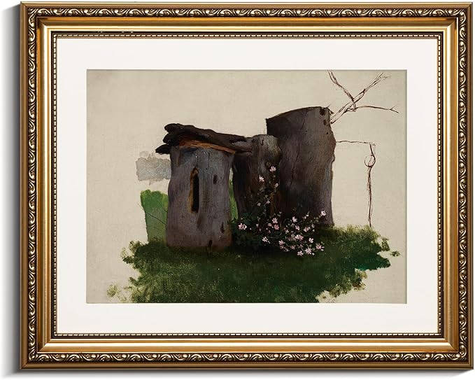 VIYYIEA Gold Framed Wall Art Canvas Print Home Decor Vintage Tree Holes Wild Flowers Bathroom Art Decor Aesthetic Room Decor Oil Painting Farmhouse Plants Wall Decor Bedroom Living Room Gifts 13x16in