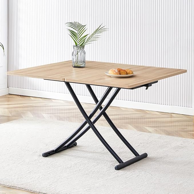 4 in 1 Folding Dining Table with Adjustable Lift Top & Wheels, Multi-Function Coffee Table to Dining Table for Apartments, Kitchens, Living Rooms, Scratch-Resistant & Easy Assembly