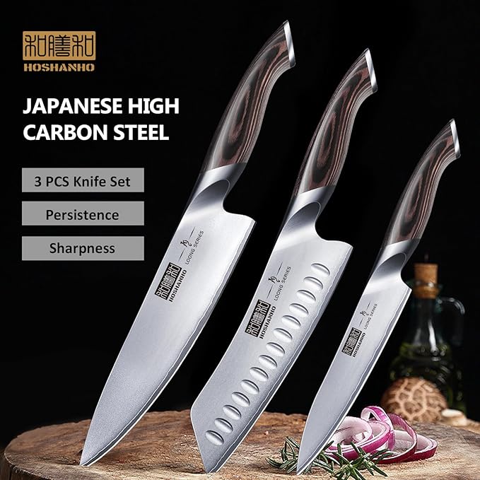 3 Pieces Knife Set, Professional Japanese High Carbon Stainless Steel Kitchen Knife Set, Ultra Sharp Chef Knives Sets with Ergonomic Pakkawood Handle