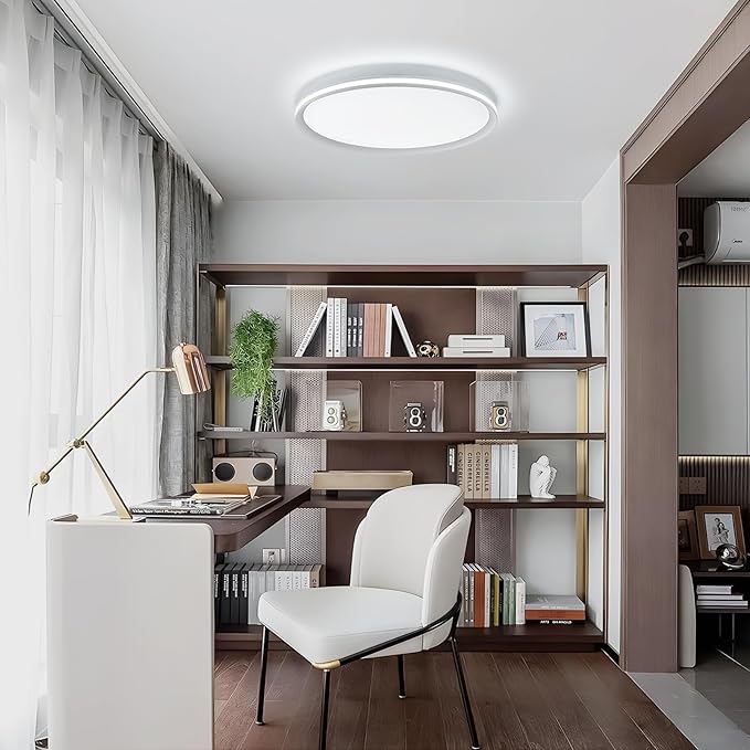 Metal LED Ceiling Light,Slim, Edge Lit - 45W Full Spectrum Round Ceiling Lamps,6500K Cool White Modern Ultra Thin Low Profile Light Fixture for Bedroom, Home & Office Hallway (20In,White)