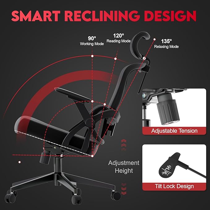 Big and Tall Ergonomic Office Chair - 400LB Comfy Desk Chairs with Headrest and Lumbar Back Support, Heavy Duty Mesh Computer Chair with Wheels and Arms for Home Office, Bedroom, Study Room
