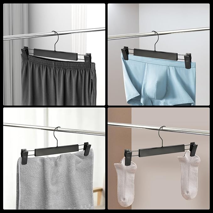 20 Pack Pants Hangers with Adjustable Non-Slip Clips Anti-Rust Hanging Hook for Trouser,Skirts,Jeans,Clothes Hangers Black