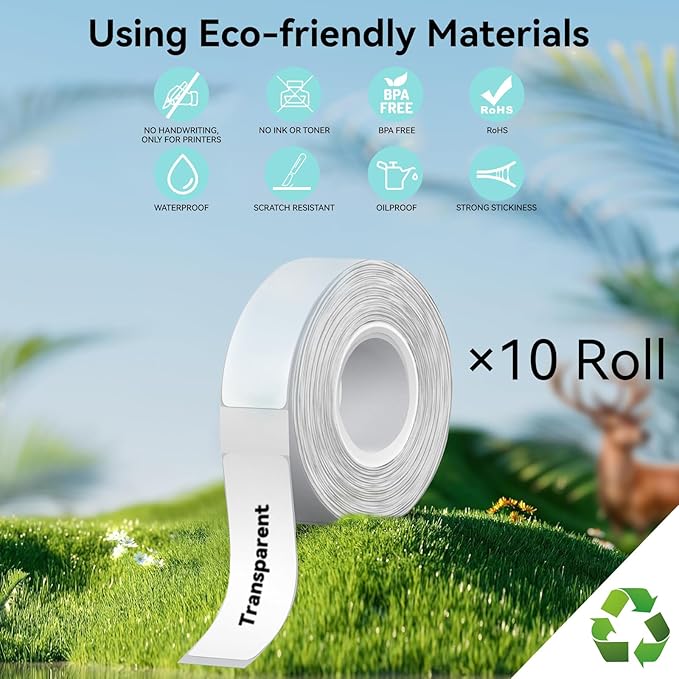 Label Maker Tape Refills, Non-encrypted Repalcement Labels, High Definition Compatible with Portable Label Printer 12 x 40 mm(0.47 in x 1.57 in),165 Lables/Roll, 10 Rolls,Clear