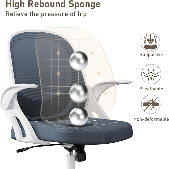 Home Office Chair Work Desk Chair Comfort Ergonomic Swivel Computer Chair, Breathable Mesh Desk Chair, Lumbar Support Task Chair with Wheels and Flip-up Arms and Adjustable Height