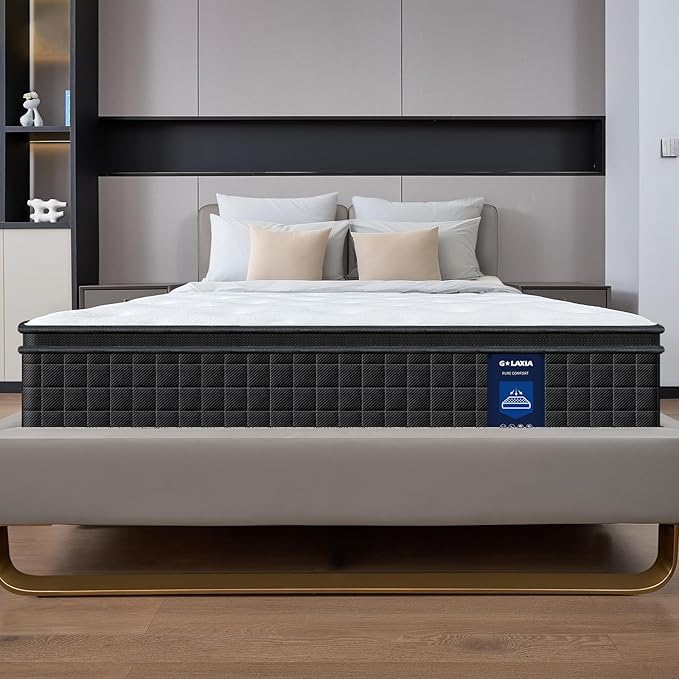 12 Inch Black Queen Spring Mattress,Medium Firm with Gel Memory Foam,Individually Pocketed Coil,Fiberglass-Free Fire Retardant CertiPUR-US Certified,80"*60"*12"