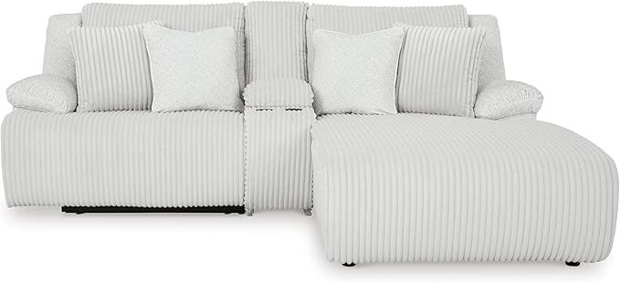 Signature Design by Ashley Top Tier Casual L-Shaped 3-Piece Reclining Sectional Sofa with Chaise, Console Storage and 4 Accent Pillows, White