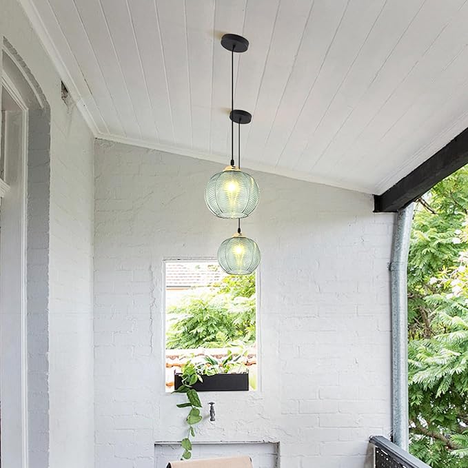 KCO Lighting Single Green Glass Pendant Light Large Globe Pendant Lighting Nordic Ribbed Ceiling Hanging Chandelier Light Vintage Dining Room Kitchen Island Light Fixture