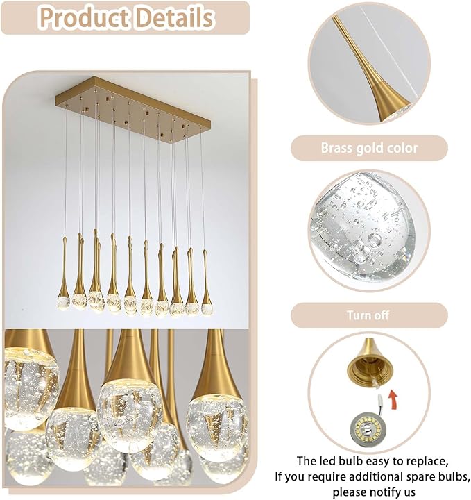 24-Lights Rectangular Chandelier Crystal Raindrop Chandeliers Flush Mount Ceiling Light for Dining Room Living Room High Ceiling Chandelier for Staircase Foyer Entryway Gold Chandeliers