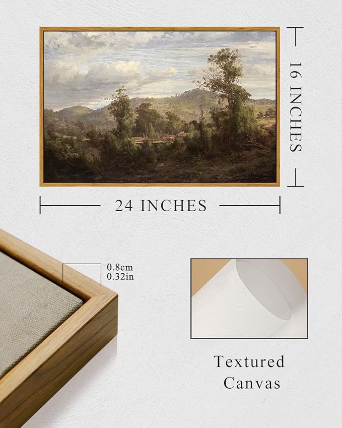 InSimSea Framed Canvas Wall Art Vintage Decor, Nature Landscape Paintings Artwork,Large Prints,Vintage Farmhouse Decor,Retro Wall Decoration for Bedroom Living Room Bathroom, 16"x24"
