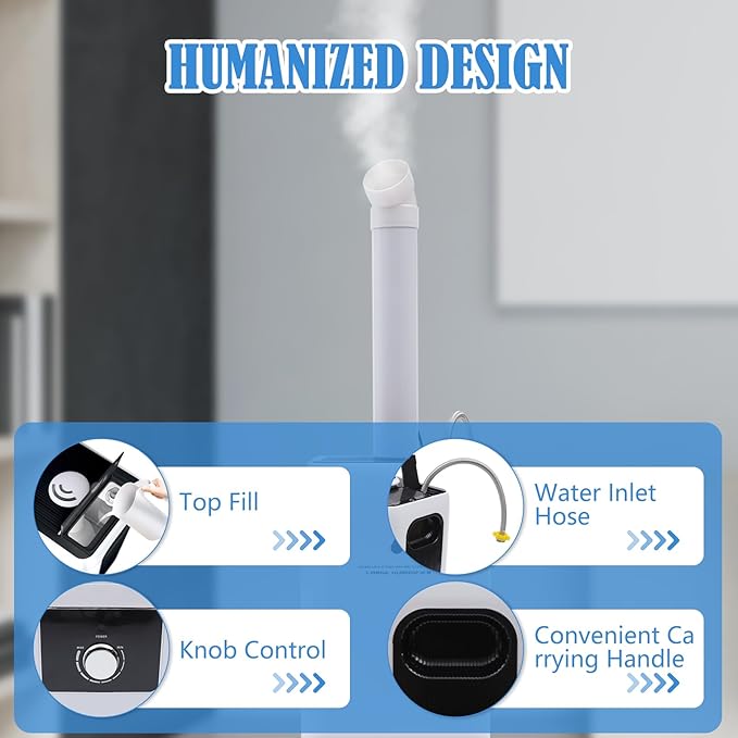 Commercial Humidifiers, Humidifiers for Large Room, 6.29Gal Whole House Humidifier for Home 2100ft², Large Ultrasonic Cool Mist Humidifier with Extension Tube for Home, Greenhouse, Office