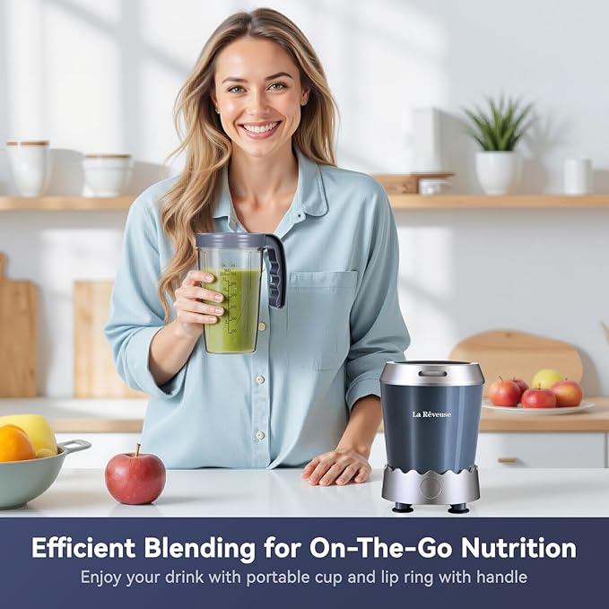 La Reveuse Personal Size Smoothie Blender Pro, 1000W High Speed with 24oz To-Go Cup, Ideal for Smoothies,Protein Shakes, Frozen Drinks, Food Prep, Gray