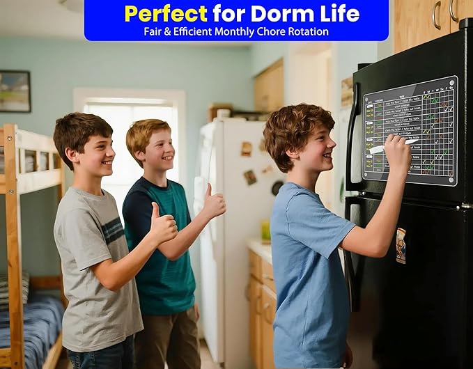 PigPotParty Acrylic Magnetic Monthly Chore Chart for Multiple Kids Roommates – 12"x9.5" Rotating Weekly Task Board for Kids Students Families, Clear Dry Erase Fridge Chart, w/ 8 Markers & 1 Towel