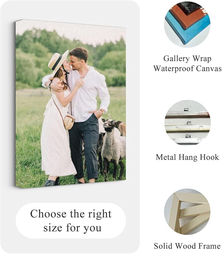 Jovivi Custom Canvas Prints with Your Pictures - Personalized Photos Print,Wall Art Poster Canvas Printing Customized Photo Gifts for Wedding Family Pets Home Office Decor Frame 20x16
