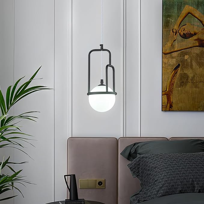 5 Inch Modern Black Pendant Light Globe Pendant Light Fixture Mid Century Pendant Lighting for Kitchen Island Dining Room Living Room Bedroom(1 Pack)