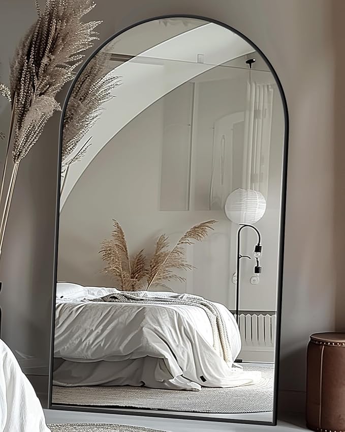 Antok Full Length Mirror, 81"x41" Floor Mirror with Stand, Hanging Mounted Mirrors for Bedroom, Living Room, Cloakroom, Dining Room, Black, Arched