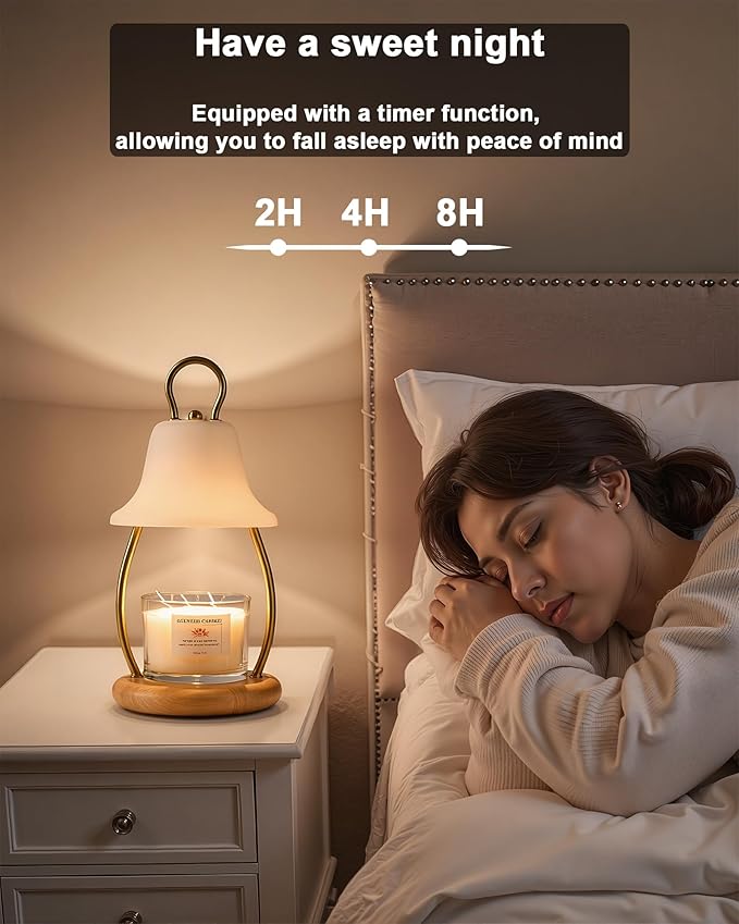 Candle Warmer Lamp with Timer & Dimmer - Electric Candle Light Warmer for Jar Candles, Adjustable Brightness, 2 Replacement Bulbs Included (White)