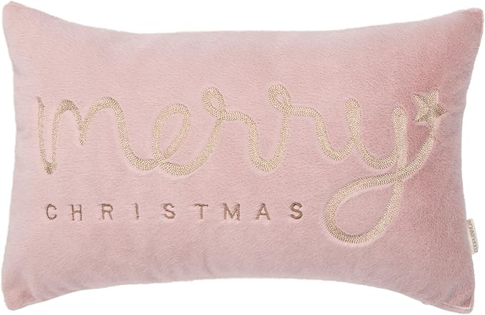 Faux Fur Merry Christmas Pillow Covers 18x18,Gold Embroidered Throw Pillow Covers Christmas Decorations Holiday Pillows for Home Couch,Pink Blush/Gold