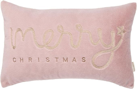Faux Fur Merry Christmas Pillow Covers 18x18,Gold Embroidered Throw Pillow Covers Christmas Decorations Holiday Pillows for Home Couch,Pink Blush/Gold
