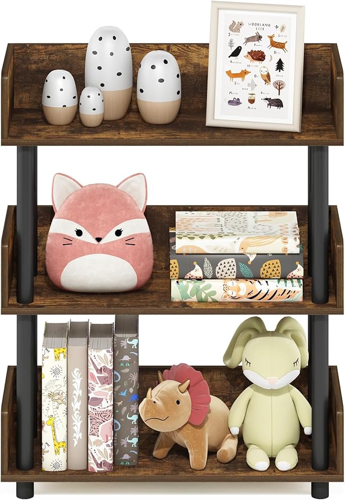 Furinno Turn-N-Tube 3-Tier Freestanding Multipurposes Display Rack, Bookshelf, Amber Pine/Black