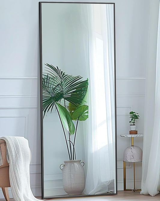 Antok Full Length Mirror, 58"x18" Floor Mirror with Stand, Hanging Mounted Mirrors for Bedroom, Living Room, Cloakroom, Dining Room, Black, Rect