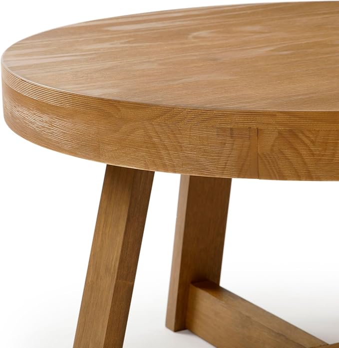 Plank+Beam Classic Round Coffee Table, 36" Farmhouse Coffee Table, Mini Center Tables for Small Spaces, Small Living Space Tea Table, Pecan Wirebrush