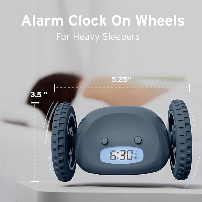 CLOCKY Extra Loud Alarm Clock for Heavy Sleepers on Wheels Rolls Runs Away Vibrating, Easy to Set Super Smart Snooze Digital Bed Shaker Alarm Clock Funny Gift for Adults Kids Teens Bedrooms (Slate)