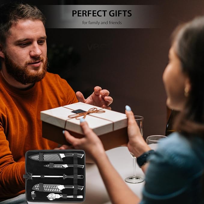 MOSFiATA Kitchen knives set with Carry case Bag,Stainless Steel Chefs Knife Set with Knife Sharpener Rod,Japanese Santoku Knives Set with ABS Handle for Outdoor Travel Camping BBQ