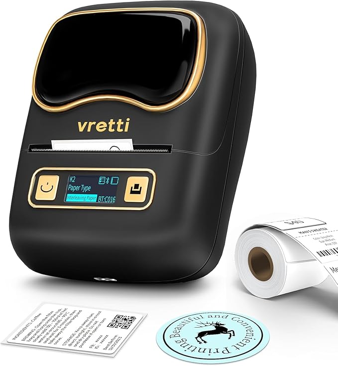 vretti Label Maker Machine with Tape, K2 Label Makers for Kids School Items, 2 Inch Bluetooth Labels Printer for Clothes Address Logo Barcode, Easy to Use, Fits Office Home School Gift - Black