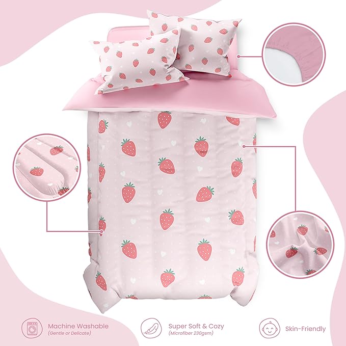 SANDJEST Strawberry Duvet Cover Sets Full Size for Kids Girls, Incude 1 Polyester Comforter Cover 80x90 Inches and 2 Pillowcases 20x26 Inches, Comforter Not Included, Gift for Christmas Birthday