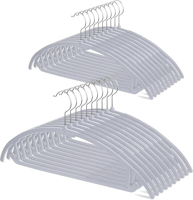 UNEED Hangers 32 Pack, Plastic Non-Slip Black Hangers, No Shoulder Bumps, Curved Design to Protect Clothes Shape (Grey)