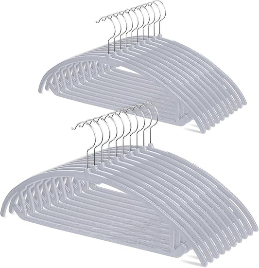 UNEED Hangers 32 Pack, Plastic Non-Slip Black Hangers, No Shoulder Bumps, Curved Design to Protect Clothes Shape (Grey)
