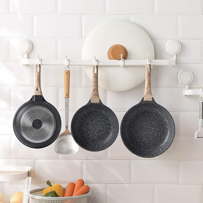 Nonstick Frying Pan Skillets 3-Piece Set 8/9.5/11 inch, Granite Coating Omelette Pan, 100% PFOA free Cookware Pan, Non Stick Stone Frying Pan Skillets Set