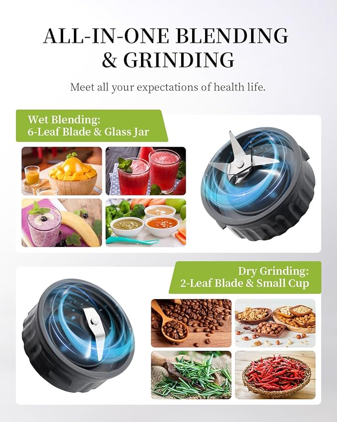 GDOR Blenders for Smoothies, 52 Oz Glass Jar Smoothie Blender, Countertop Blender & Grinder Combo, 9 Functions with 5 speeds for Shakes, Puree, Crush Ice, and Chop, Max 700W