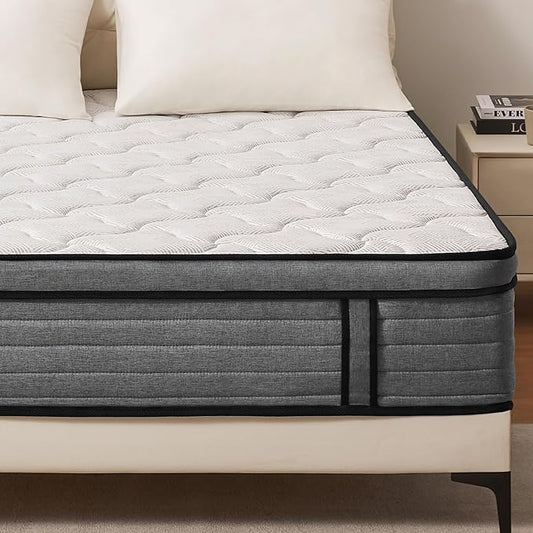 VKT 10 Inch Full Hybrid Mattress - Medium Firm Feel Back Support, Mattress in a Box with Individual Pocket Springs, Cooling Memory Foam for Pressure Relief with CertiPUR-US Certified