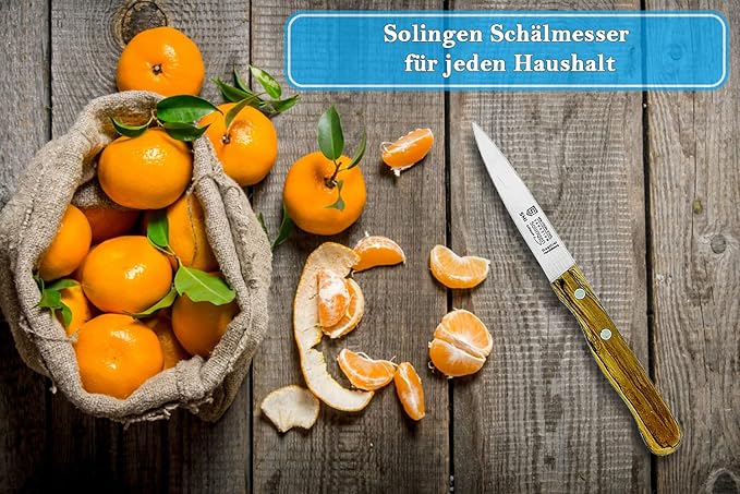 SMI - Paring Knife Fruit Knife Vegetable Knife Olive Wooden Handle Stainless Steel Solingen Knife Made in Germany - Not Dishwasher Safe