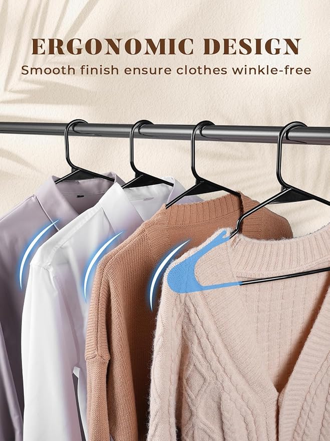 HOUSE DAY Black Plastic Hangers 50 Pack with 20 Connector Hooks, Premium Slim Space Saving Closet Organizers, Non-Slip & Heavy Duty Clothes Hangers for Coat, Suit, Shirt, Dress