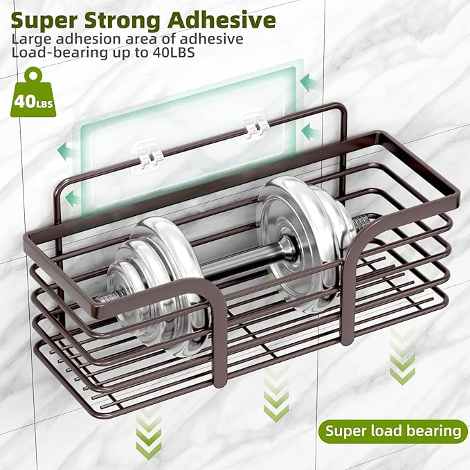 Yougai Shower Caddy 3 Pack, No drilling Stainless Steel Hanging Shower Organizer Set, Strong Adhesive Shower Organizer for Bathroom Storage, Waterproof & Large Bearing Weight Organizer Shelf, Brown