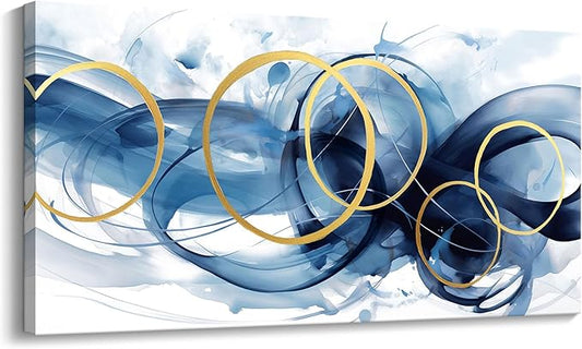 HKDGOKA Wall Art Living Room - Large Abstract Gold Blue Gradient Paintings Wall Canvas Artwork Modern Office Bedroom Pictures for Kitchen Bathroom Wall Decor 20x40 In