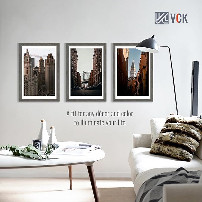 VCK 16x24 Poster Frame Set of 4 - Grey, Gallery-Quality Wood Picture Frames, 1.1-Inch Wide Border, Polished Plexiglass, Vertical or Horizontal Wall Display for Photo/Art/Prints, Grey