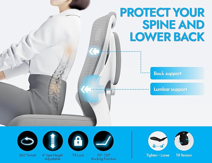 Ergonomic Office Chair - X-Shaped Computer Desk Chair Comfy, Gaming Chair, Office Chair with Lumbar Support, Mesh Office Chairs, Desk Chair for Long Hours(White Ash)