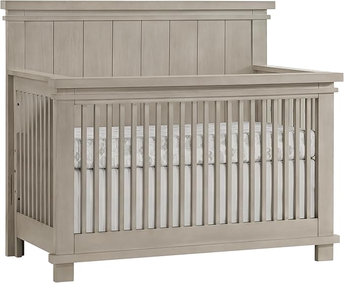 Soho Baby Hampton Premium 4-in-1 Convertible Crib, Flat-Top Headboard, Smooth Stone Wash, GreenGuard Gold Certified
