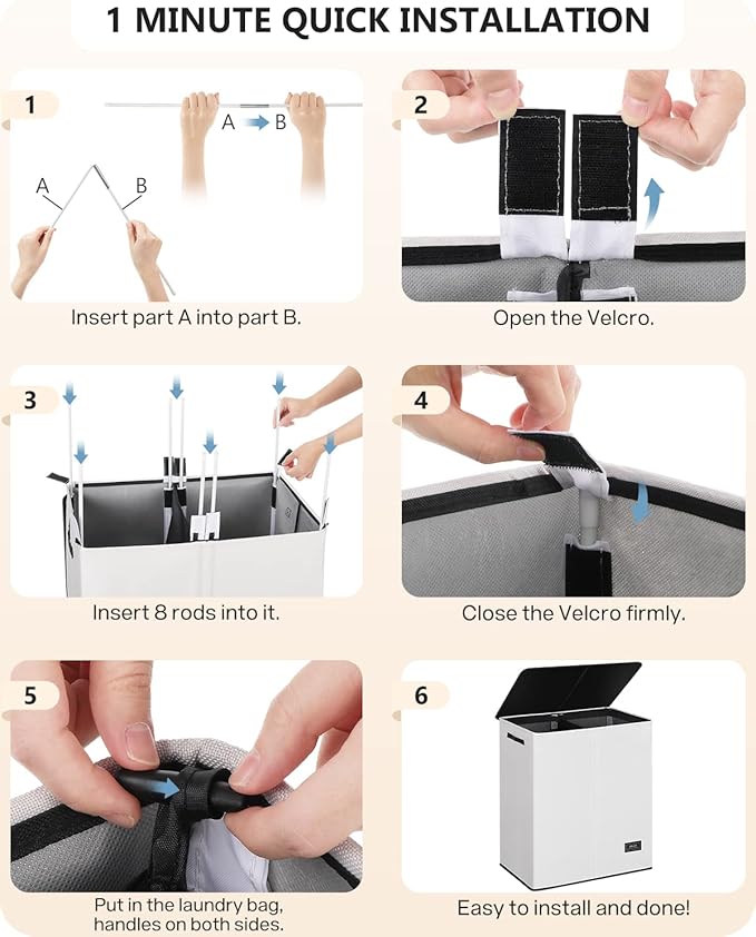 SOLEDI Luxury Double Laundry Hamper with Lid and Removable Bags, Large Hamper for Laundry, Laundry Basket 2 Sections, Collapsible Ditry Clothes Hamper for Bedroom, Laundry Room, Bathroom, Off-white